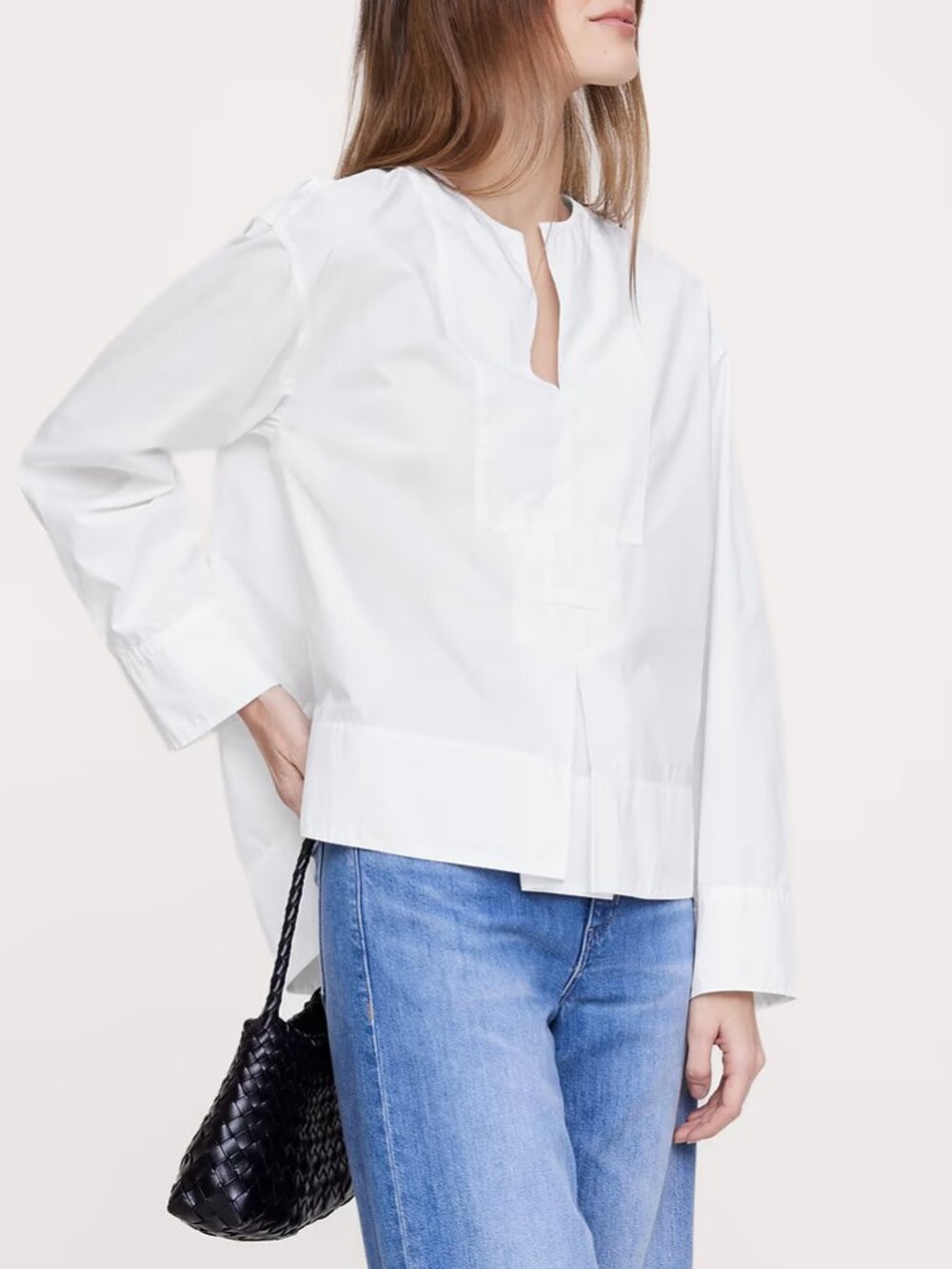 NWT! Banana Republic White Cotton Poplin Popover Top with Rolled Cuffs XS